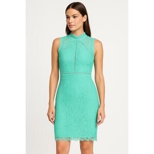 Bardot Dress Womens AU 10 Mint Green Sheath Lace Sleeveless Keyhole Back Chic